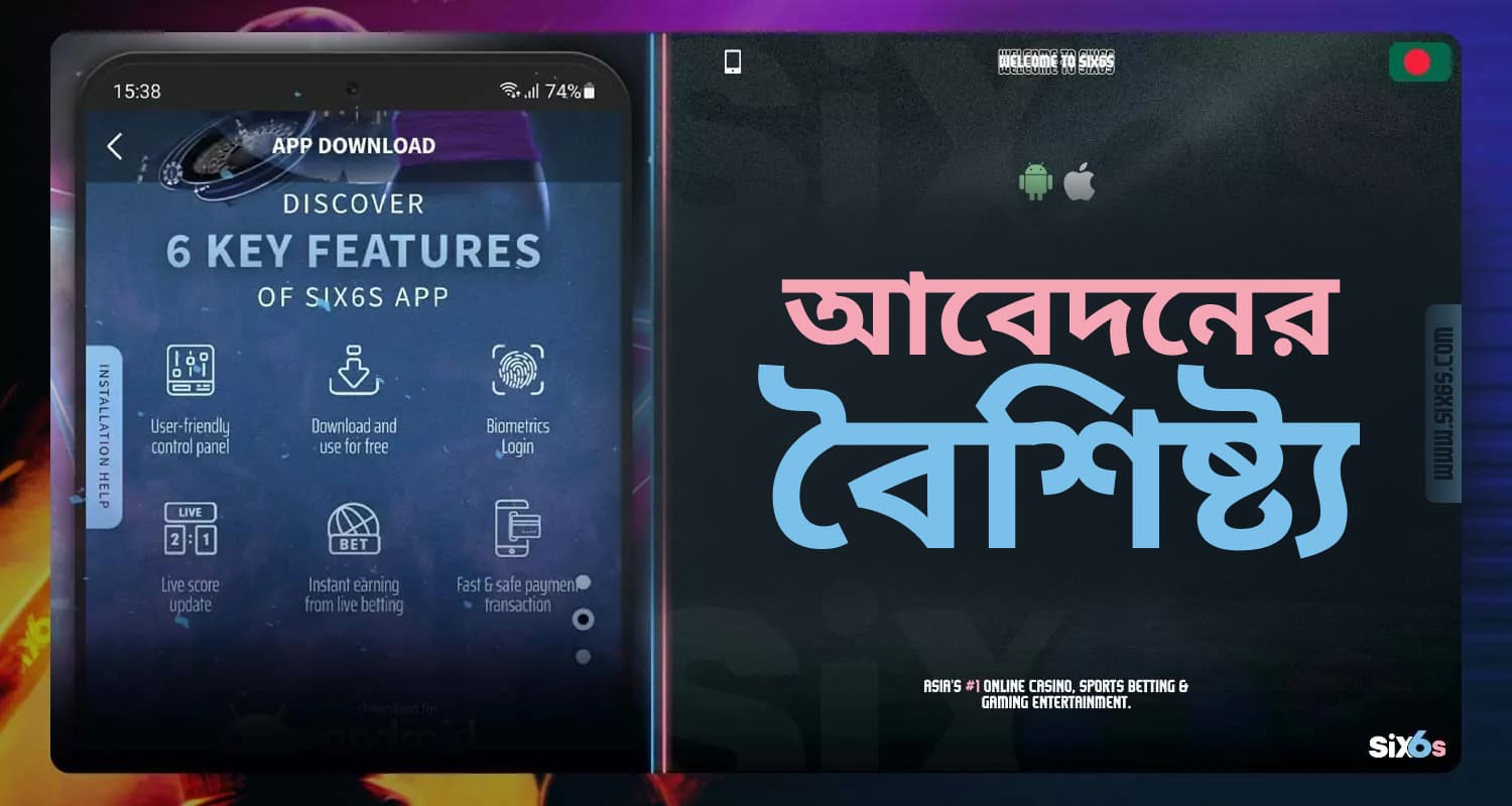 Six6s মোবাইল অ্যাপ্লিকেশনের মূল বৈশিষ্ট্য।